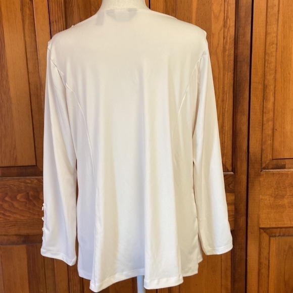 Susan Graver Liquid Knit Ivory White Tunic WristLength Sleeve Top Bateau Neck MP - Picture 4 of 9